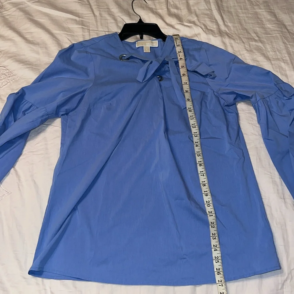 Michael Kors Blue Lace Up Neck Bell Sleeve Blouse Flowy Top NWOT Size M